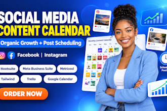 create a content calendar for organic growth and schedule all posts on hootsuite