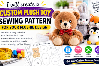 create a custom plush toy sewing pattern for your plushie design