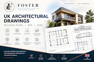 draw UK floor plans, elevations, sections, mep and hvac layouts