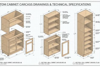 create custom cabinet carcass drawings for base wall and tall cabinets