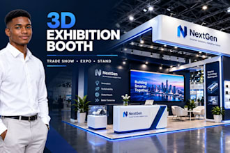 design a 3d exhibition booth, trade show stand and expo stall