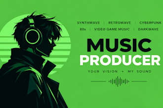 synthwave retrowave cyberpunk 80s, video game music, darkwave music producer