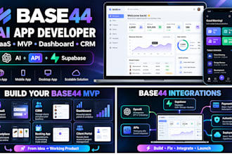 develop base44 ai saas web apps, mobile apps, CRM and mvp