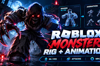 create a rig and animate a roblox horror monster npc with r6 and r15 attack