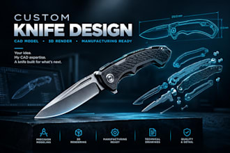 design custom knife cad model with technical drawings for manufacturing