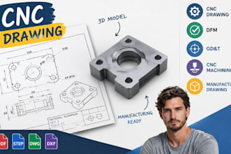 cncdrawing,dfm,gd and t,cnc machining, manufacturing drawing from 3d model skill