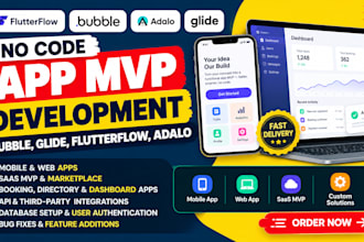 build no code app mvp with flutterflow bubble adalo glide and API integration