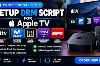 setup drm script for apple tv, movister account dazn account, bein connect, espn