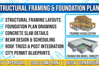 design civil and structural framing layout, foundation plan drawings for permit