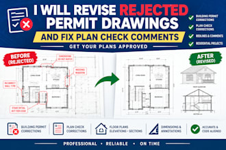 revise rejected permit drawings and fix plan check comments