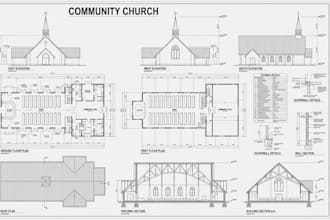 design detailed church architectural drawings, elevations and sections
