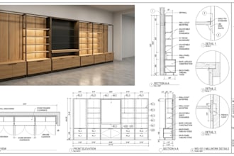 draft commercial built ins, interior fixture and fabrication drawings
