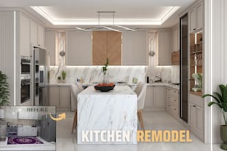 create a 3d kitchen remodel design with realistic renders