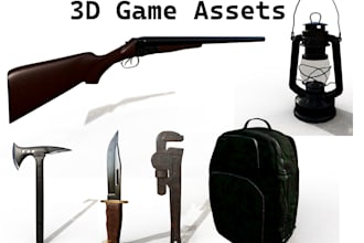 create gameready 3d props and weapon models with textures