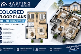create colored 2d and 3d isometric floor plans for real estate marketing