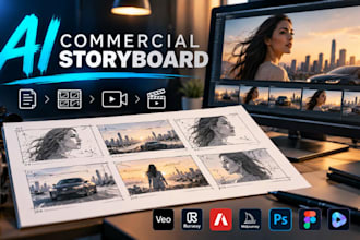 ai commercial storyboard for veo, runway, ai ads and cinematic video production