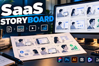 saas explainer storyboard, b2b software demo, product video storyboard tech demo