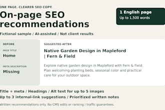 review one page and write practical on page SEO recommendations