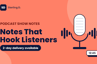 write SEO podcast show notes, episode summaries and timestamps