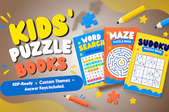design puzzle book, sudoku, word search, crossword kids activity for amazon KDP