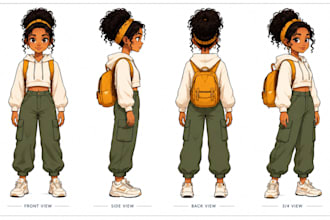 draw a hand drawn 2d character turnaround sheet