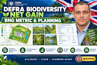 calculate defra biodiversity net gain metric and bng plan for UK planning