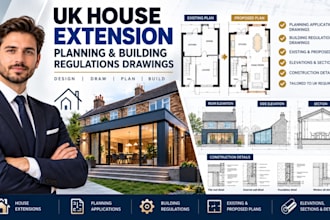 draw and stamp UK house extension planning permission engineering drawings