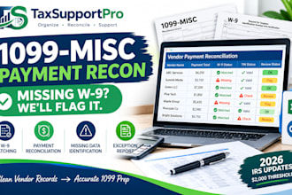 reconcile 1099 misc vendor payments and organize missing w9 data