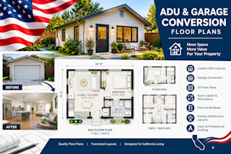 design california adu layout or garage conversion floor plan