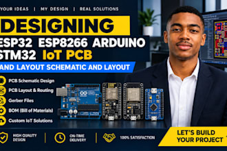 design esp32, esp8266, arduino stm32 iot pcb with firmware and layout
