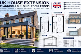 draw and stamp UK house extension planning permission drawings