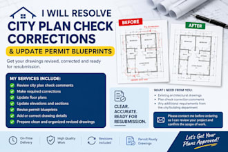 resolve city plan check corrections and update permit