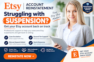 help with etsy shop reinstatement, suspension appeals, and amazon appeal letters