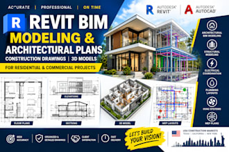 create revit bim modeling, architectural plans and construction drawing