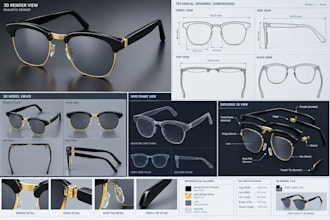 design 3d cad sunglasses, eyeglasses, tech packs, flat sketches and drawings
