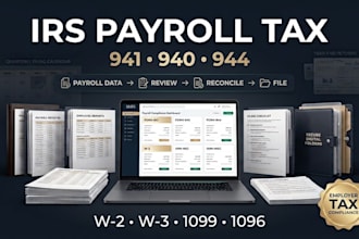 prepare and file irs payroll taxes 941, 940, 944, w2, 1099 and 1096
