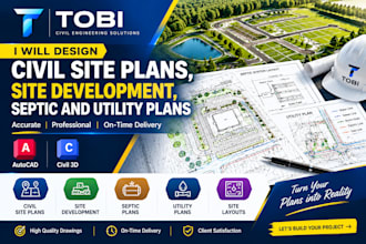design civil site plan, site development, septic utility plan and grading design