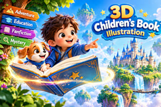 create 3d children illustrator for kids book art and picture book illustration