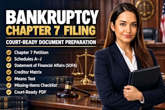 prepare chapter 7 bankruptcy filing documents and petition