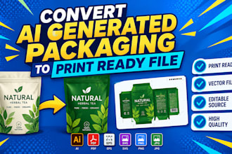 redesign ai generated packaging design into print ready vector with dielines