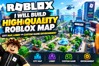 build high quality roblox map, city map, lobby or custom game environment