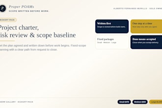 write your project charter, risk review and scope baseline project kickoff pack