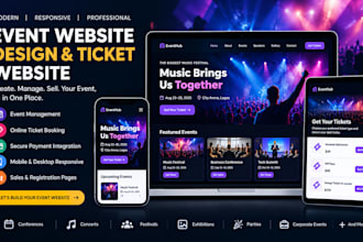 design event website, ticket website, event management website, sales website