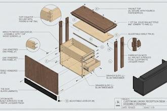 draft furniture layout, cabinetry, closet, wardrobe, millwork, and shop drawings