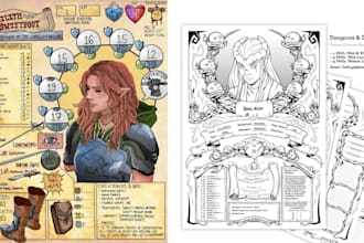 design a custom ttrpg character sheet, dnd rpg sheet and fillable PDF