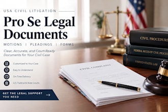 draft USA civil litigation pro se legal documents, motions, pleadings, appeals