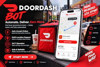 develop doordash bot, auto grabber bot, instacart bot, spark driver bot