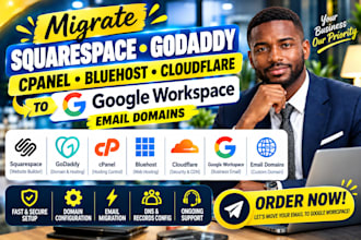 do squarespace godaddy cpanel bluehost cloudflare google workspace email domains