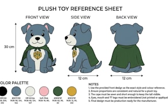 design a custom plush reference sheet for your character or plush toy