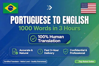 translate 1000 portuguese words to english in 3 hours